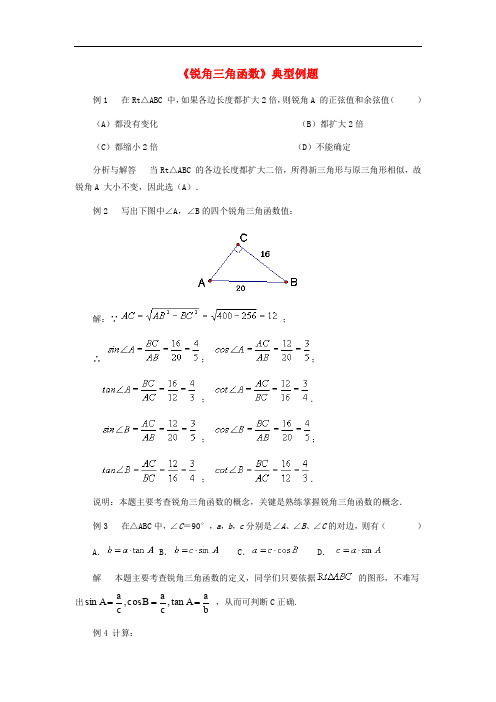 九年级数学下册 1.1《锐角三角函数》典型例题 (新版)北师大版