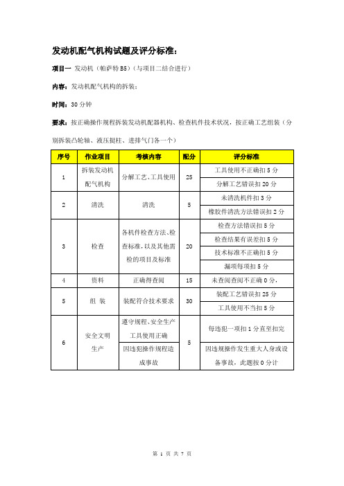 发动机配气机构实操试题及评分标准