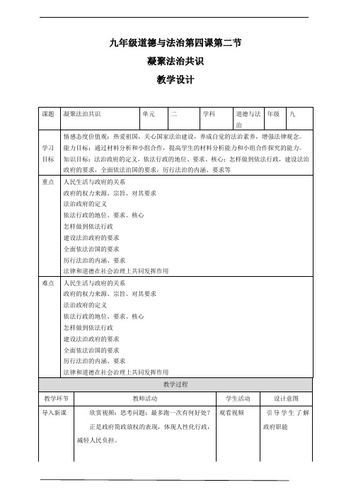 人教部编版道德与法治九上   4.2 凝聚法治共识 教学设计