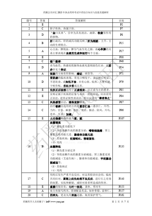 药圈会员回忆2013年执业药师考试中药综合知识与技能真题答案及解析