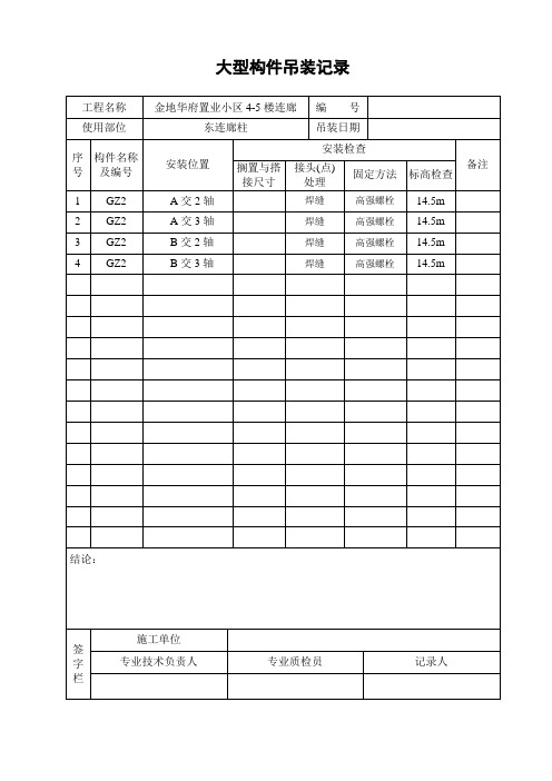 表C.5.27  大型钢结构构件吊装记录