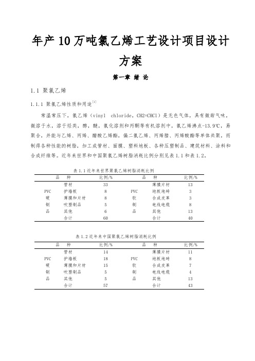 年生产10万吨氯乙烯工艺设计项目设计方案