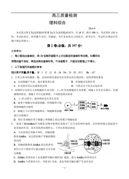 山东省文登市2014届高三第三次统考理综