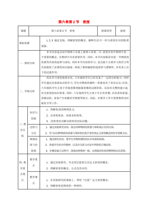 【人教版】八年级物理上册同课异构优秀教案：6.2密度3.