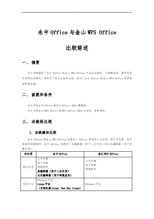 永中Office与金山WPS_Office比较综述