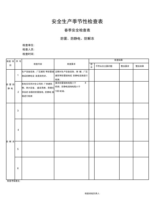 安全生产季节性检查表