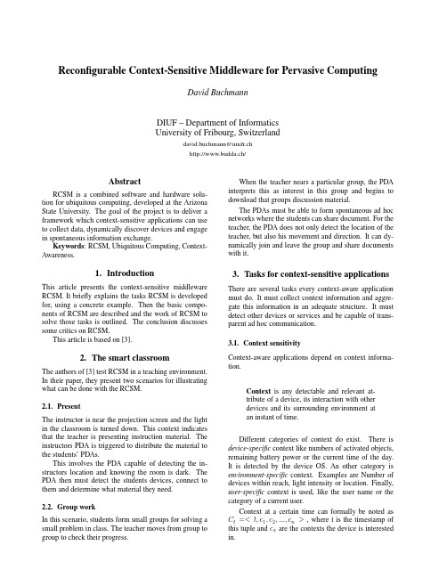 Reconfigurable Context-Sensitive Middleware for Pervasive Computing