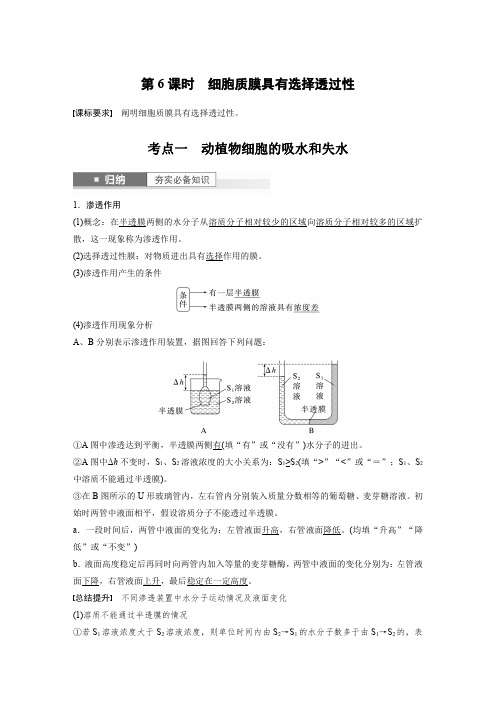 2024届高考一轮复习生物教案(苏教版)：细胞质膜具有选择透过性