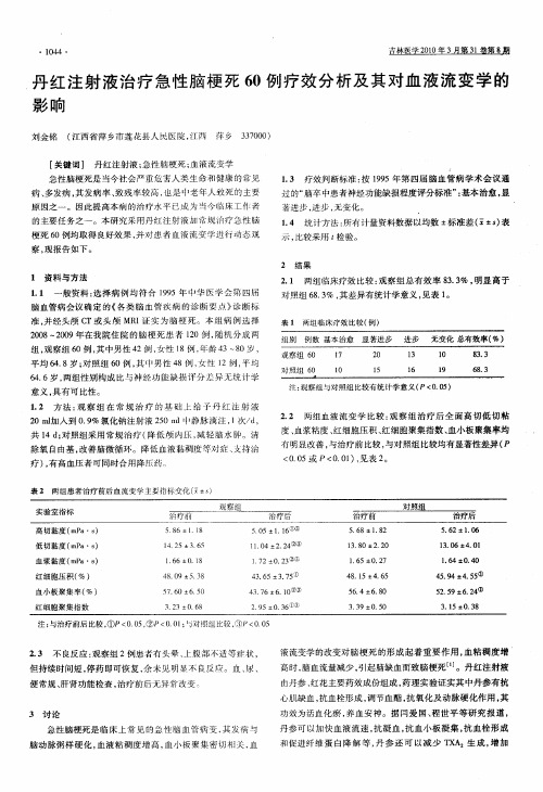 丹红注射液治疗急性脑梗死60例疗效分析及其对血液流变学的影响