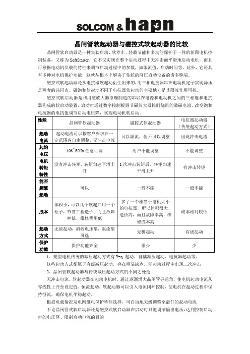 固态软起与磁控起动方式的比较