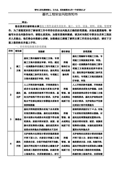 基坑工程安全风险告知书