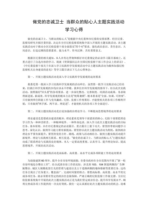 做党的忠诚卫士 当群众的贴心人主题实践活动学习心得