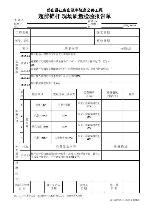 超前锚杆 现场质量检验报告单