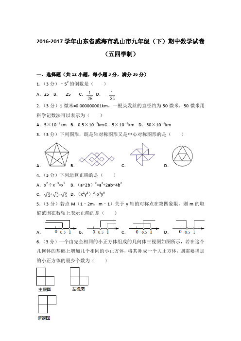【真卷】2016-2017学年山东省威海市乳山市九年级下学期期中数学试卷及解析PDF(五四学制)