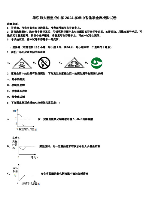 华东师大版重点中学2024届中考化学全真模拟试卷含解析