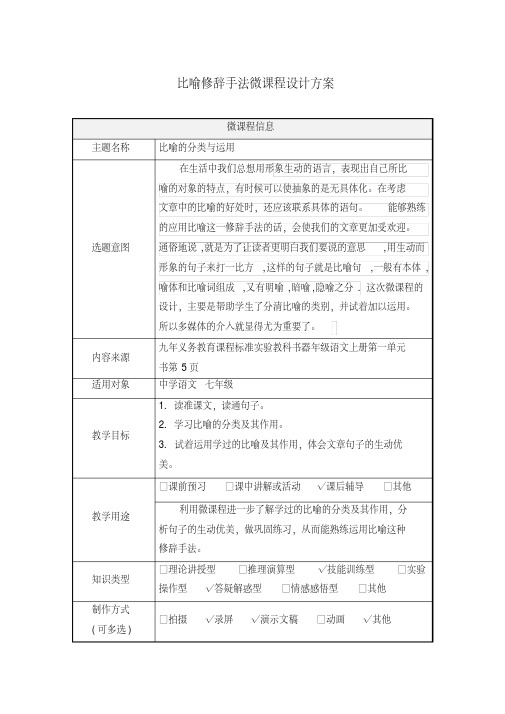 比喻修辞手法微课程设计方案