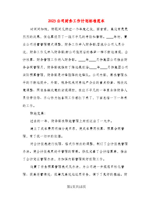 2023公司财务工作计划标准范本(五篇)