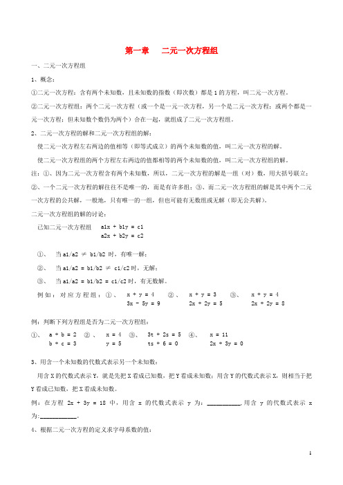 七年级数学下册第1章二元一次方程组知识点梳理新版湘教版