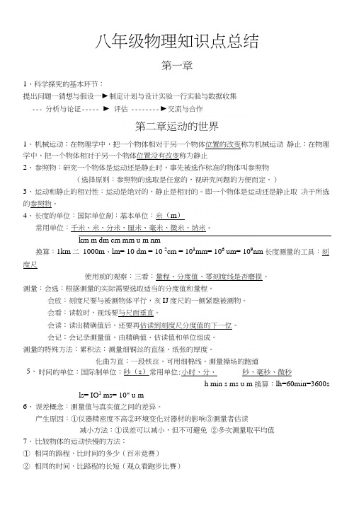 八年级物理知识点复习总结(沪科版).docx