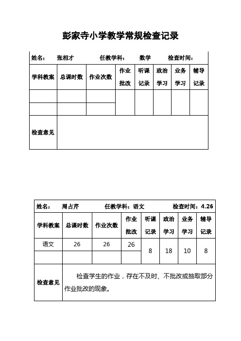 中心小学教学常规检查记录