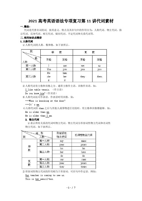 2021高考英语语法专项复习第11讲代词素材