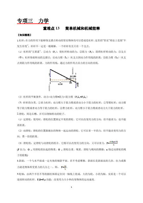 中考物理重难点13  简单机械和机械效率-力学(解析版)