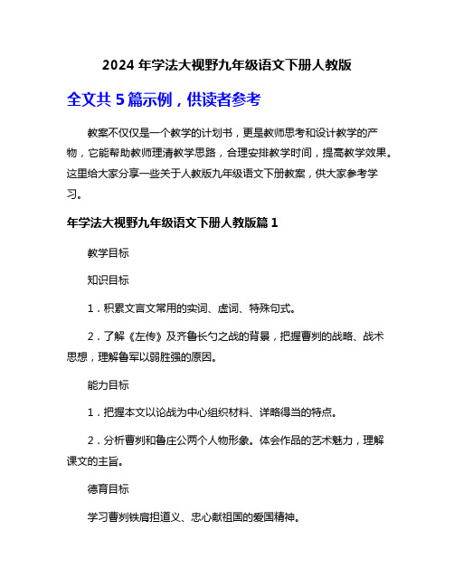 2024年学法大视野九年级语文下册人教版