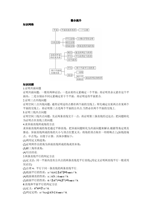 最新人教版高中数学必修2第二章《点、直线、平面之间的位置关系》本章小结