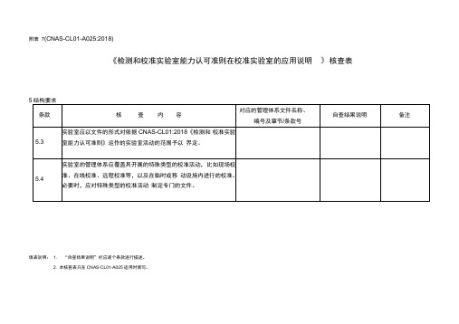 《检测和校准实验室能力认可准则在校准实验室的应用说明》核查表