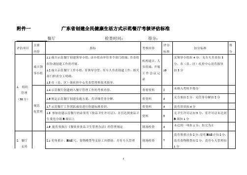 广东省示范餐厅餐厅创建标准及考核指标