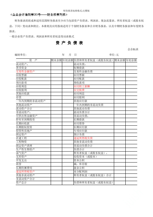 财务报表标准格式-完整版