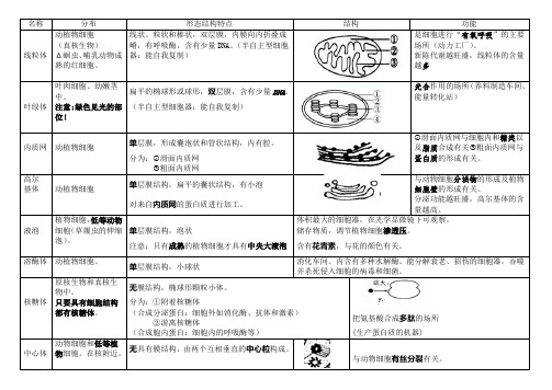 高中生物必修一细胞器知识点归纳