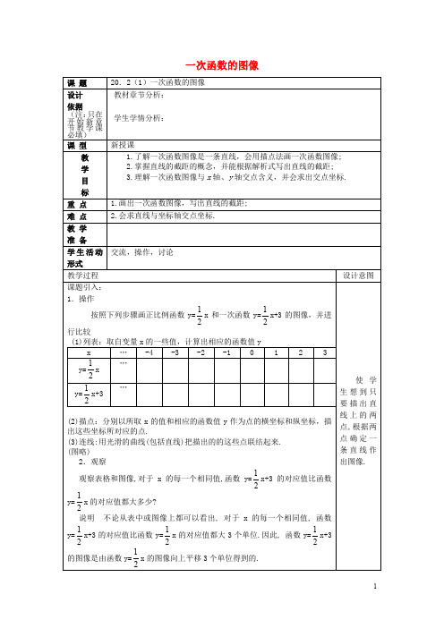 八年级数学下册 20.2 一次函数的图像(1)教案 沪教版五四制