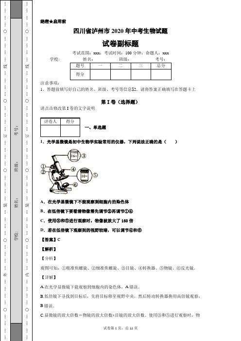 四川省泸州市2020年中考生物试题