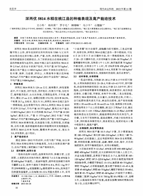 深两优5814水稻在桃江县的种植表现及高产栽培技术