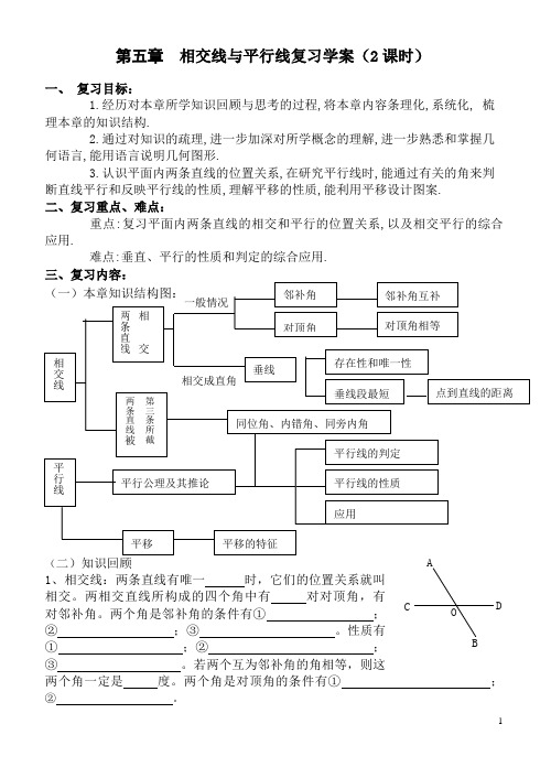 七年级数学下册第五章  相交线与平行线复习学案.doc0