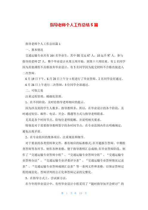 指导老师个人工作总结5篇