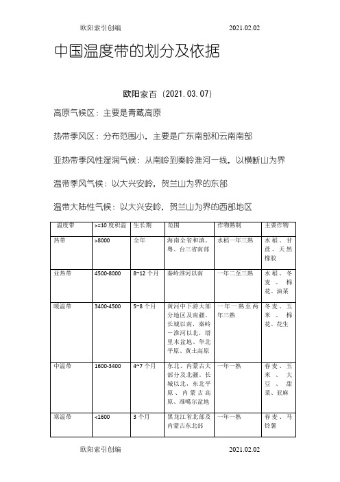 中国温度带的划分及依据