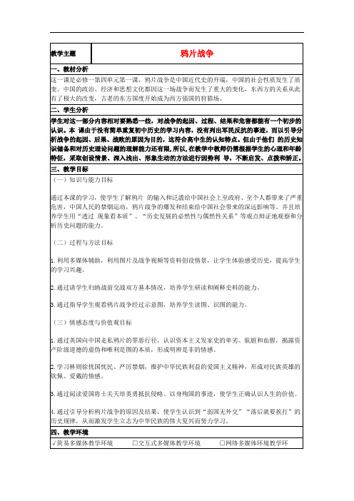 山东省高中历史 第12课 鸦片战争教案37 岳麓版必修1