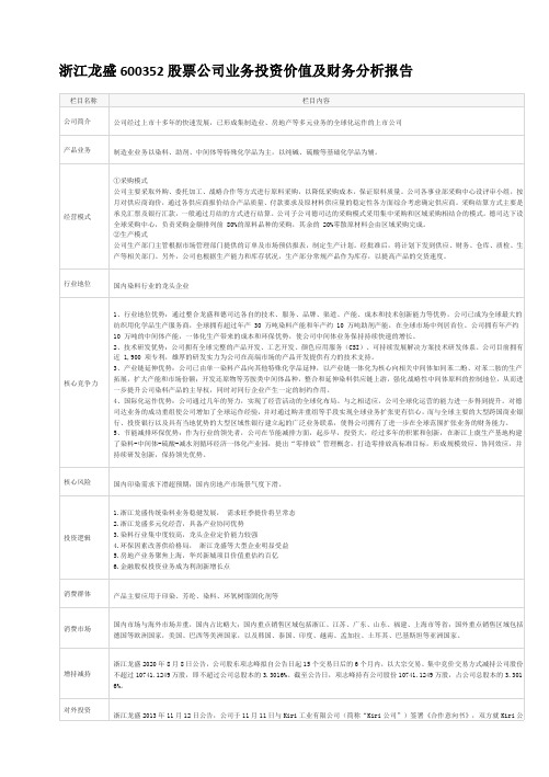 浙江龙盛600352股票公司业务投资价值及财务分析报告