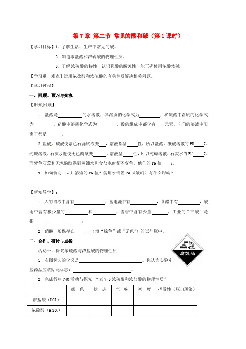 江苏省扬州市高邮市车逻镇九年级化学全册 7.2.1 常见的酸和碱学案(无答案)(新版)沪教版