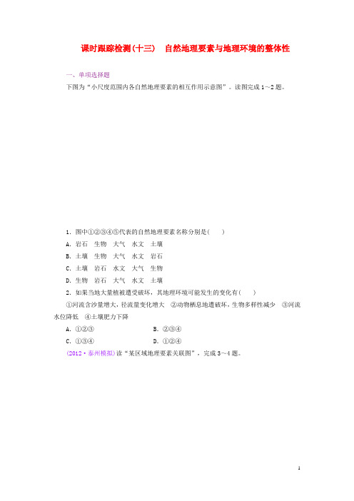 高考地理一轮复习 课时跟踪检测(十三) 自然地理要素与