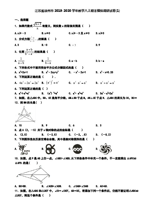 江苏省徐州市2019-2020学年数学八上期末模拟调研试卷(1)