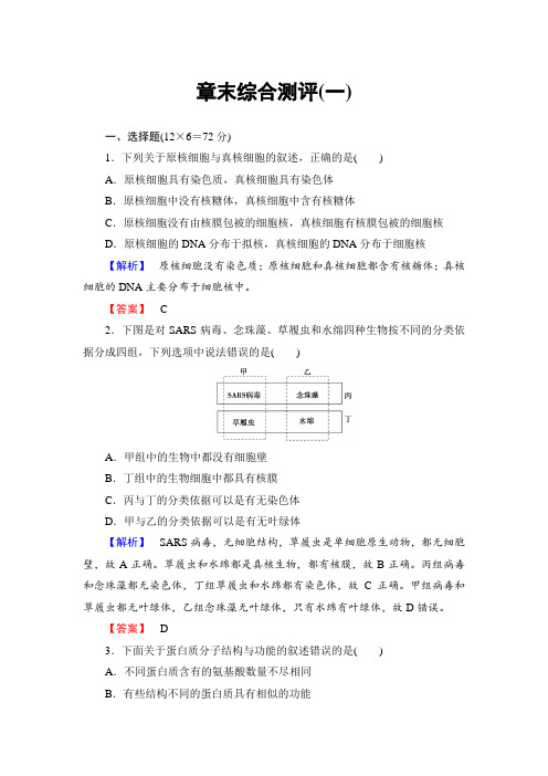 高中生物(人教版)必修1同步练习题：必修1 第2章 章末综合测评1