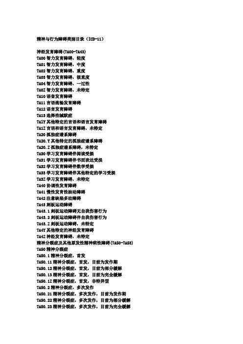 精神与行为障碍类别目录(ICD-11)