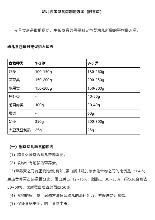 幼儿园带量食谱制定方案(附食谱)