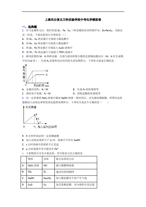 上海民办复旦万科实验学校中考化学模拟卷