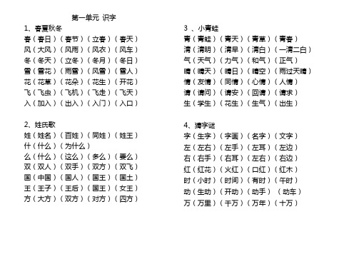 (完整版)语文人教版一年级下册生字表