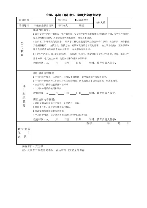 企业新进员工三级安全教育记录参考模板范本