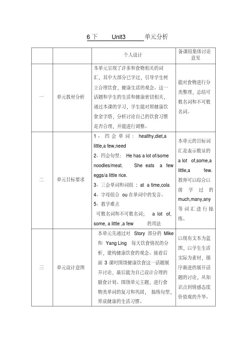 小学英语牛津译林版英语六下Unit3《Ahealthydiet》word教案